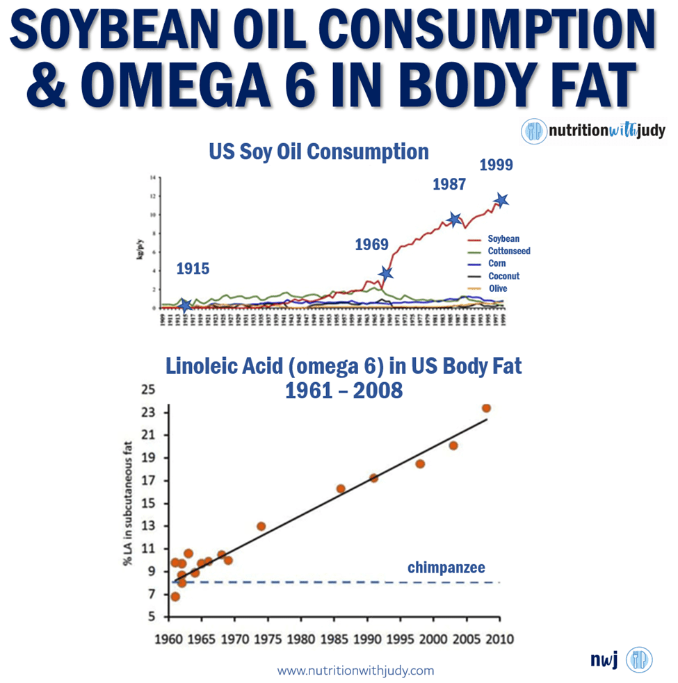 Soybean Oil Consumption And Omega 6 in Body Fat in Line Graph