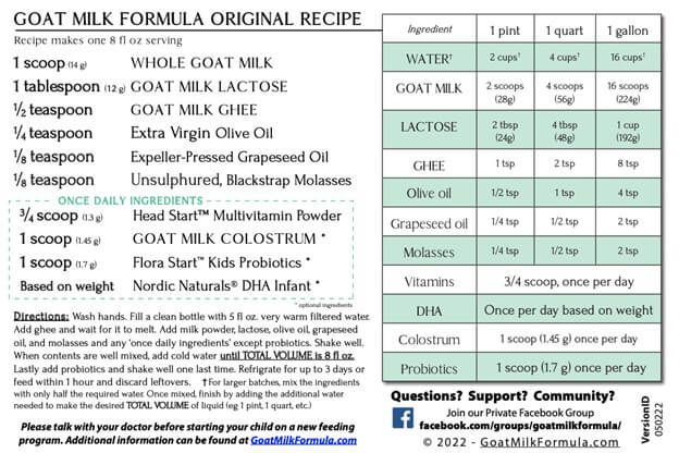 Goat milk formula original recipe